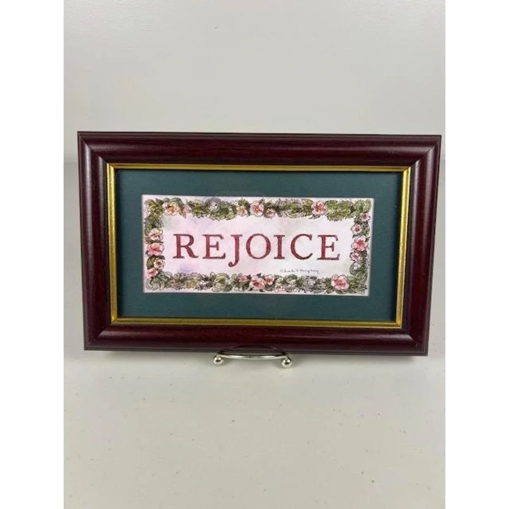 Vintage HOMECO Framed REJOICE Art Floral‎ Holly Berry Vintage Home Decor